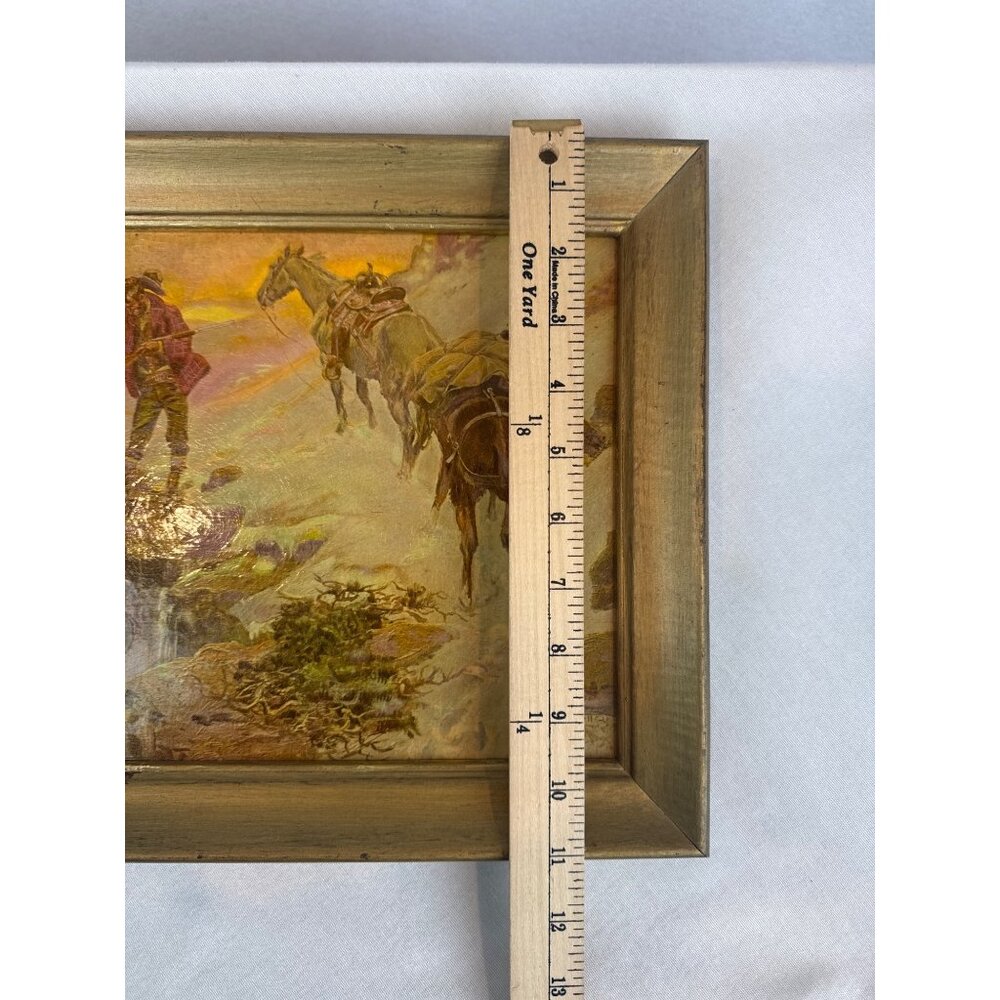 Vintage Western Landscape Painting Horse Rider Framed Charles M Russell - Picture 11 of 12